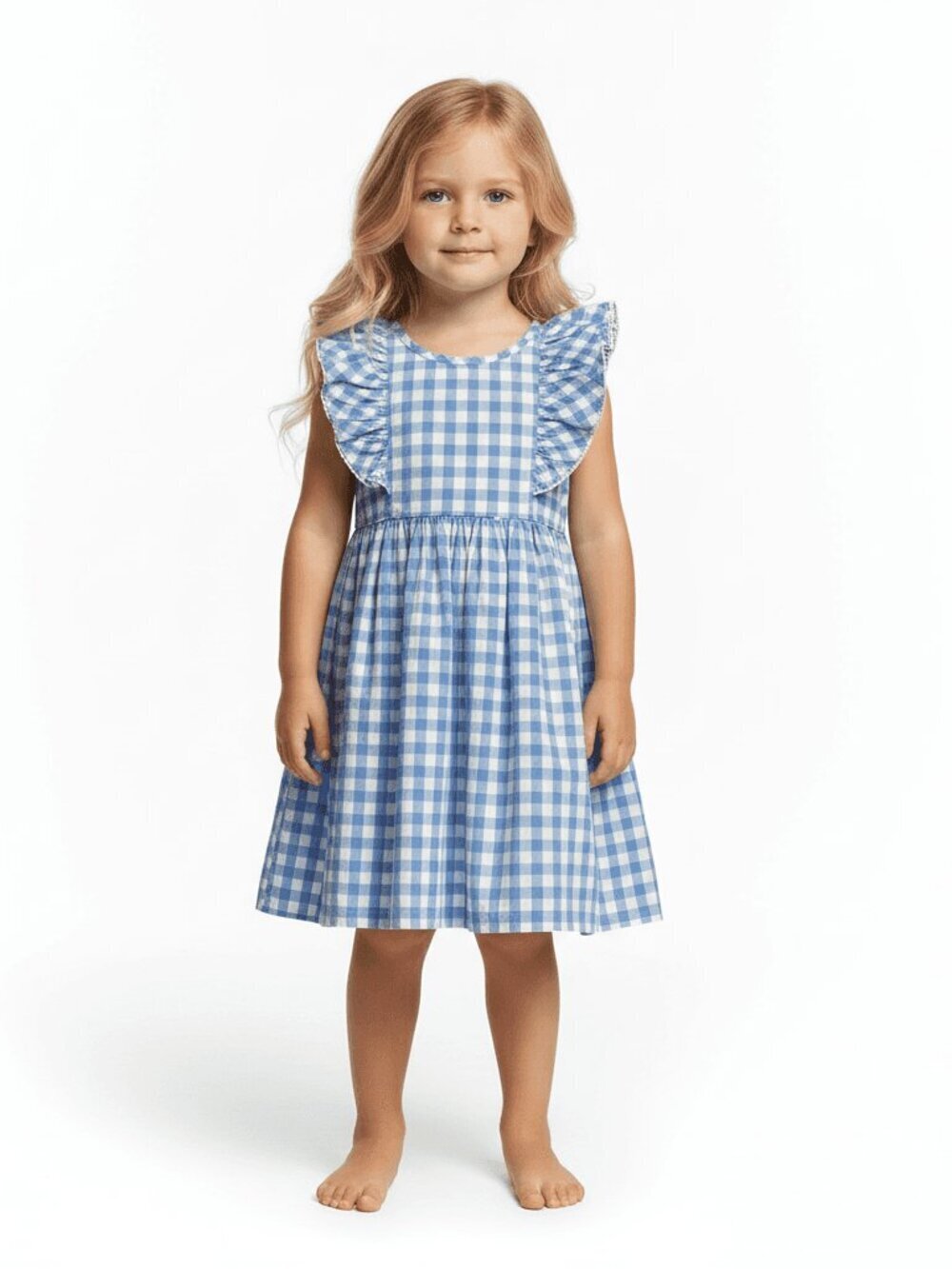 Tommy Bahama Dress Childs 5 Blue Gingham Sun Dress Button Close Ruffle Sleeve